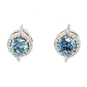 2.01 Ctw CVD Blue Diamond and 0.34 Ctw White Diamond Earrings in 14K WG