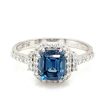 1.80 Ctw CVD Blue Diamond and 0.35 White Diamond Ring in 14K WG