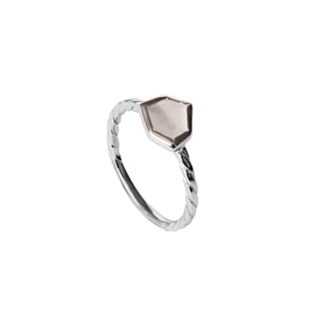 Rhodium over Sterling Silver Hexagon Moonstone Solitaire Braided Ring