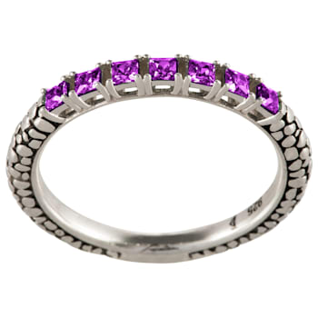 Oxidized Sterling Silver Princess Cut Amethyst Band Ring