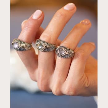 Oxidized Sterling Silver Prasiolite and White Crystal Halo Ring