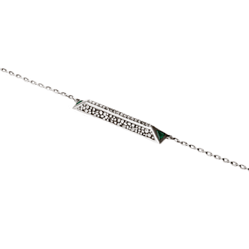 Oxidized Sterling Silver Green Agate and White Topaz Bar Necklace