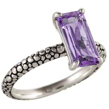 Oxidized Sterling Silver Light Amethyst Baguette Solitaire Ring