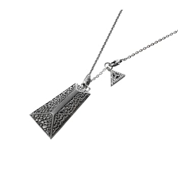 Oxidized Sterling Silver Geometric Pendant with Cable Chain.