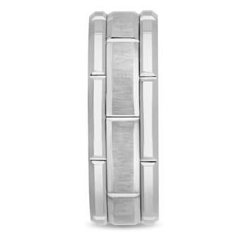 Tungsten White Ion Plating Brick Pattern Mens Band