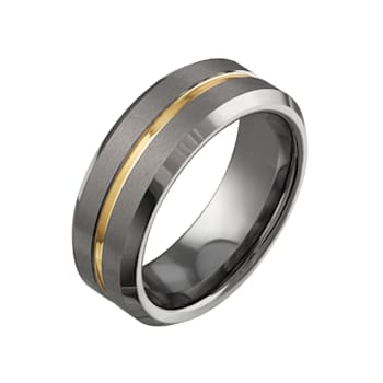Tungsten Gold Ion Plating Stripe Mens Band