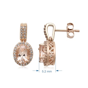 Sterling Silver Morganite and Natural White Diamond  Stud Earrings 1.71 CTW