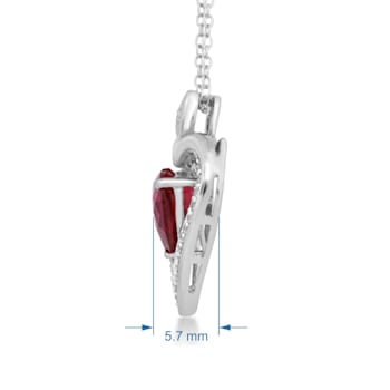 Jewelili Sterling Silver Created Ruby and Created White Sapphire Heart
Pendant, 18" Cable Chain