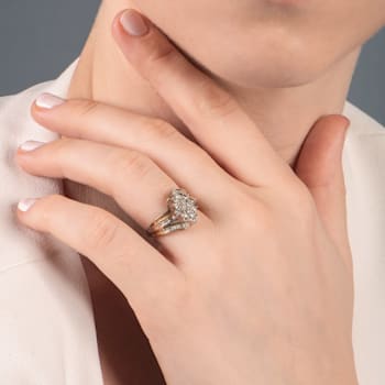 White Diamond 10K Yellow Gold Cluster Ring 0.50 CTW
