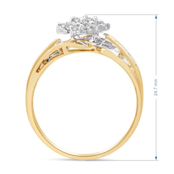 White Diamond 10K Yellow Gold Cluster Ring 0.50 CTW