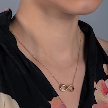 Jewelili 14K Yellow Gold Over Sterling Silver White Diamond Infinity
Necklace, 18" Cable Chain