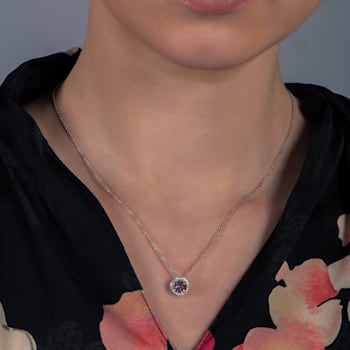 Jewelili Sterling Silver Alexandrite and Created White Sapphire Pendant
with Rolo Chain