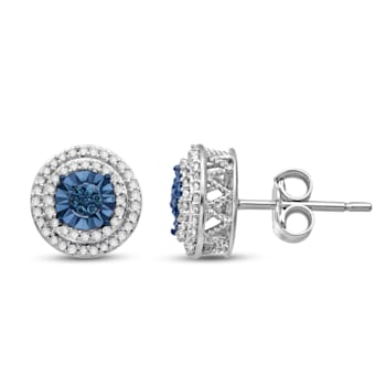 Treayed Blue & White Diamond Sterling Silver Cluster Stud Earrings
0.25 CTW