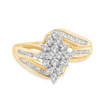 White Diamond 10K Yellow Gold Cluster Ring 0.50 CTW