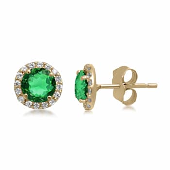 10K Yellow Gold 5 MM Round Lab Created Emerald and Round Created White
Sapphire Stud Earrings
