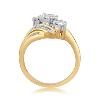 Jewelili 14K Yellow Gold Over Sterling Silver Created White Sapphire and
White Diamond Accent Ring