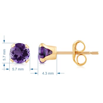 Jewelili 10K Yellow Gold 4mm Round Purple Amethyst Stud Earrings