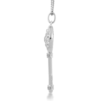 Jewelili Sterling Silver 1/10 Ctw White Round Diamond Key Pendant with
Box Chain
