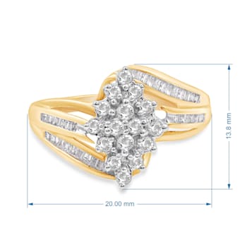 White Diamond 10K Yellow Gold Cluster Ring 0.50 CTW