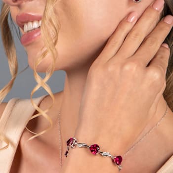 Created Ruby and White Sapphire Sterling Silver Bracelet 10.87 CTW