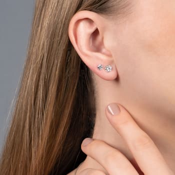 Jewelili 3 Pair Box Set Stud Earrings with White Round Cubic Zirconia in
10K White Gold