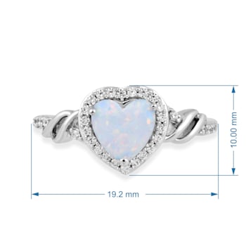 Jewelili Sterling Silver 7 MM Heart Created Opal and Round Created White
Sapphire Halo Ring