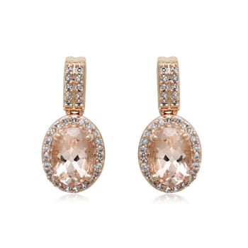 Sterling Silver Morganite and Natural White Diamond  Stud Earrings 1.71 CTW