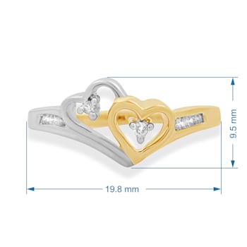 Jewelili 14K Yellow Gold and White Gold with 1/10 CTW Diamond Heart Ring