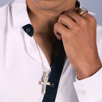 White Diamond 14K Yellow Gold Over Sterling Silver Men's Cross Pendant
0.50 CTW