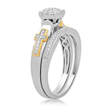 Jewelili Yellow Gold Over Sterling Silver 1/5 ctw White Round Diamond Ring