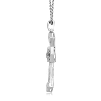 Jewelili Sterling Silver 1/5ctw White Diamond Cross Pendant with Rolo Chain