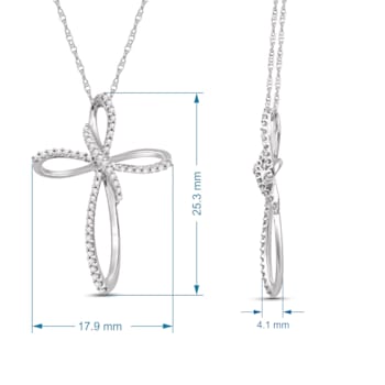 Jewelili 10K White Gold 1/5ctw White Diamond Cross Pendant with Rope Chain