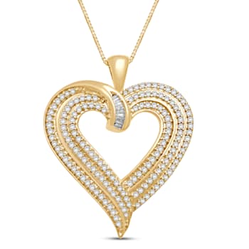 White Diamond 10K  Yellow Gold Heart Pendant 0.50 CTW