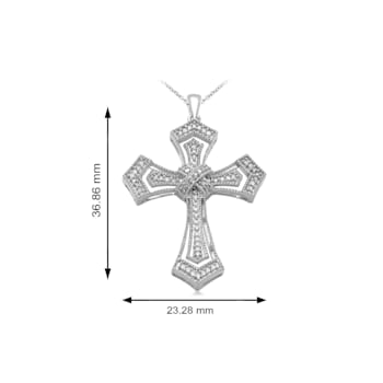 Jewelili Sterling Silver 1/5ctw White Diamond Cross Pendant with Rolo Chain