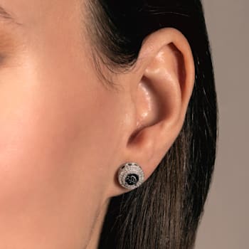 Treated Black & White Diamond Sterling Silver Cluster Stud Earrings
0.25 CTW