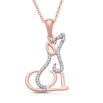 White Diamond 14K Rose Gold over Sterling Silver Dog Pendant
