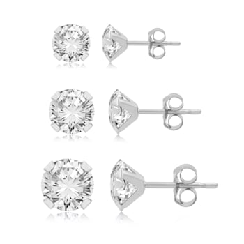 Jewelili 3 Pair Box Set Stud Earrings with White Round Cubic Zirconia in
10K White Gold