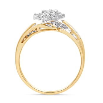 White Diamond 10K Yellow Gold Cluster Ring 0.50 CTW