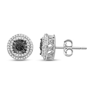 Treated Black & White Diamond Sterling Silver Cluster Stud Earrings
0.25 CTW