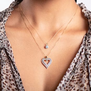 White Diamond 10K  Yellow Gold Heart Pendant 0.50 CTW