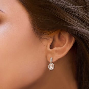 Sterling Silver Morganite and Natural White Diamond  Stud Earrings 1.71 CTW