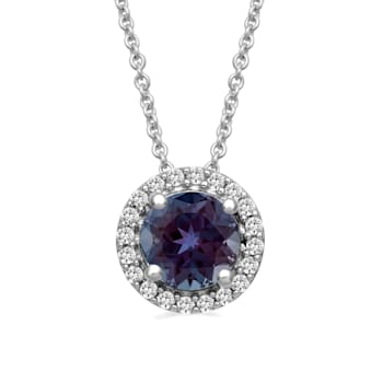 Jewelili Sterling Silver Alexandrite and Created White Sapphire Pendant
with Rolo Chain