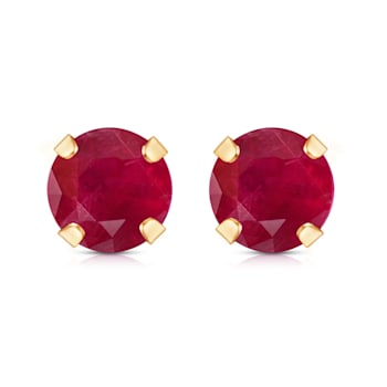 Jewelili 10K Yellow Gold 6mm Round Created Ruby Stud Earrings