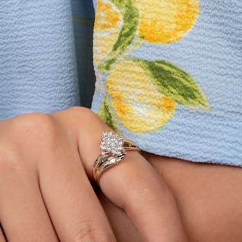 White Diamond 10K Yellow Gold Cluster Ring 0.50 CTW