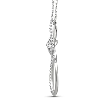 Jewelili 10K White Gold 1/5ctw White Diamond Cross Pendant with Rope Chain