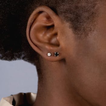 Jewelili 10K White Gold 1/4ctw Treated Black Round Diamond Solitaire
Stud Earrings
