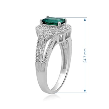 Created Emerald and Created White Sapphire Sterling Silver Ring 1.58 CTW