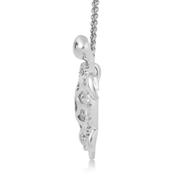 Jewelili Sterling Silver White Round Diamond Turtle Pendant with Rolo Chain