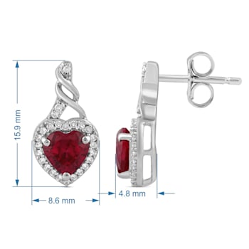 Jewelili Sterling Silver 6 MM Heart Created Ruby and Created White
Sapphire Dangle Earrings