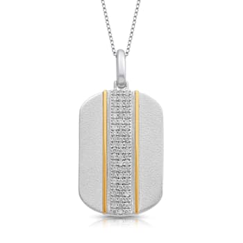 Jewelili Yellow Gold over Sterling Silver 1/3 ctw White Diamond Mens Dog
Tag Pendant with Box Chain